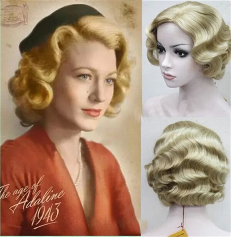 9 цветов 20s женский ретро Короткий Палец Волна Кудрявые Волнистые Pinup парики Стильный винтажный волнистый стиль парик для Хэллоуина Косплей головные уборы