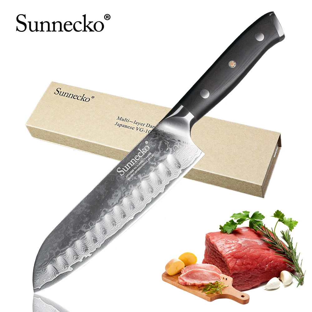 SUNNECKO профессиональный 7 дюймовый дамасский нож Santoku японский VG10 лезвие из стали