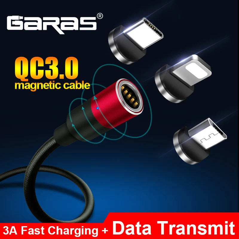 

GARAS Magnetic USB Cable Micro USB&Type C 3A Fast Charging Charger Data Cable QC3.0 Magnet USB C