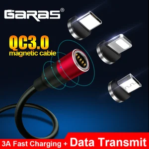 Магнитный usb-кабель GARAS Micro USB и Type C 3A, кабель для быстрой зарядки и передачи данных QC3.0, магнитный USB C для Xiaomi