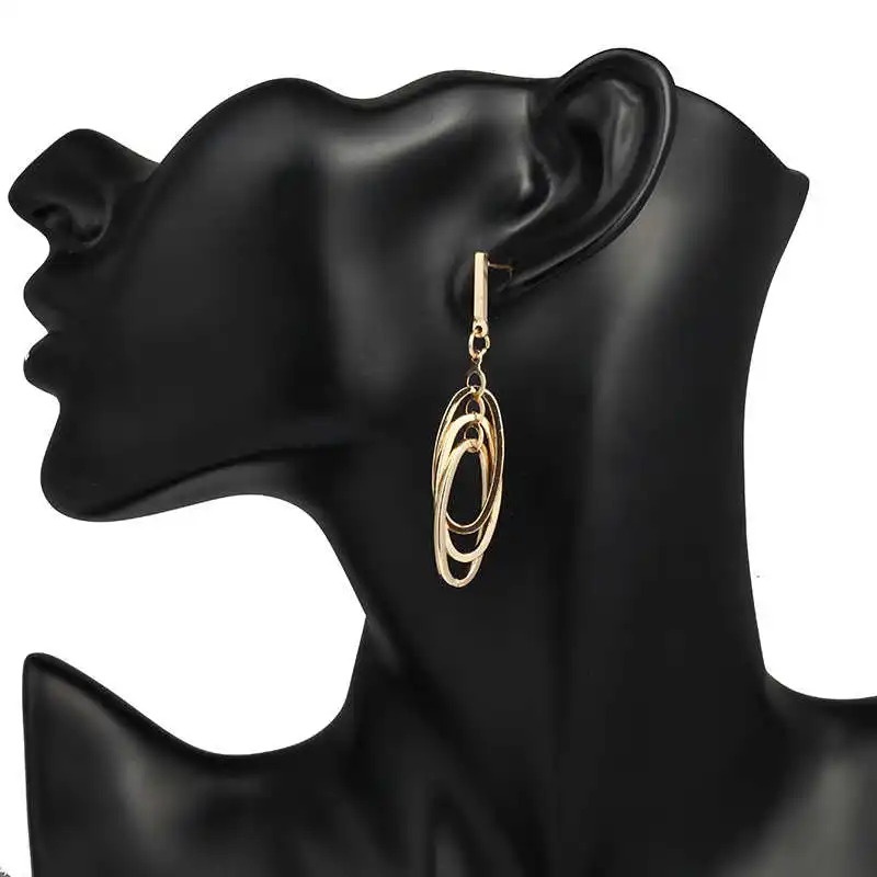 Модные свисающие серьги для женщин золотого цвета эллипс висячие ювелирные