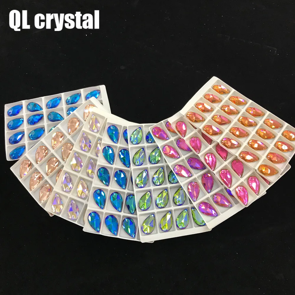QL Crystal Sew on Rhinestones Colors K9 Flatback Tear Drop stone for DIY wedding dress clothing bags shoes material | Дом и сад