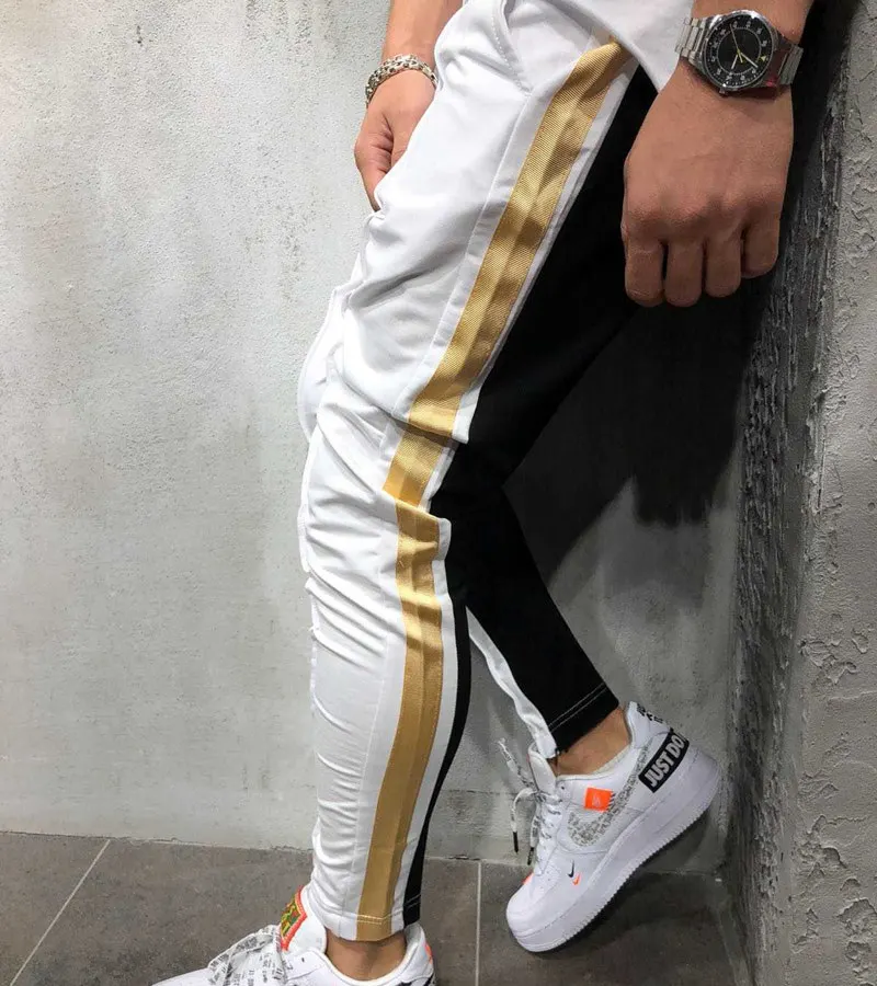 SLOUPPG мужские повседневные Бодибилдинг брюки Тонкий уличная 2019 jogger Fit полосатый