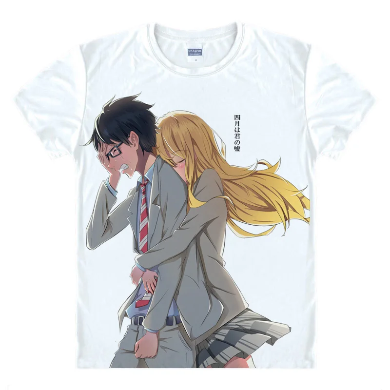 Аниме рубашка Coolprint Kimiuso Your Lie в апреле футболки с коротким рукавом Kousei Arima Kaori Miyazono