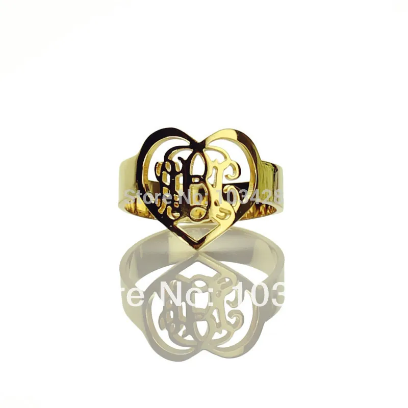 AILIN Monogram Ring Personal 3 Cut Script Hand Initials In Heart Customized Monogrammed Gold Color Rings 0.59 | Украшения и