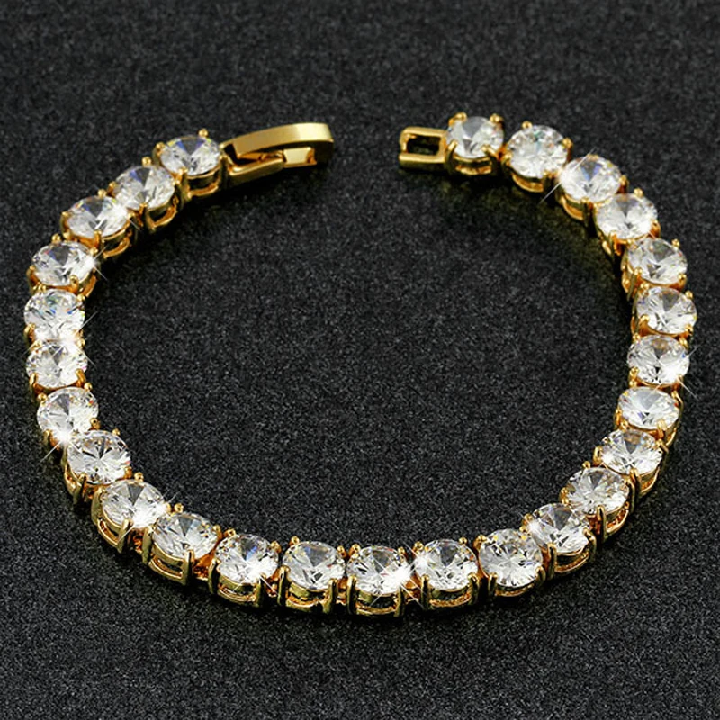 

YINHED Luxury Bridal Wedding Bangle Bracelet Gold Color AAA+ 26pcs Round 6*6mm Cubic Zirconia Charm Bracelet for Women ZB002