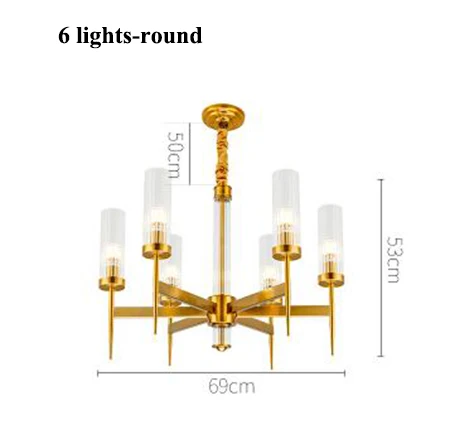 6 lights round Современные золотые металлические светодиодные люстры, длинные стеклянные люстры для гостиной, светодиодные подвесные люстры, светильники для столовой, подвесной светильник - Цвет абажура: 6 lights round