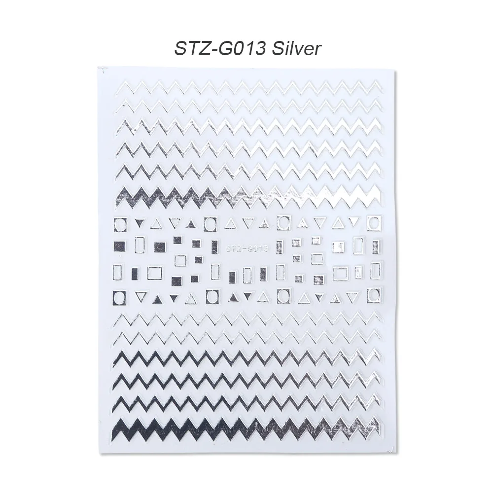 STZ-G013 Silver 1 шт золотые Серебристые 3D наклейки для ногтей прямые изогнутые вкладыши полосы ленты обертывания геометрический дизайн ногтей украшения BESTZG001-013 - Цвет: STZ-G013 Silver