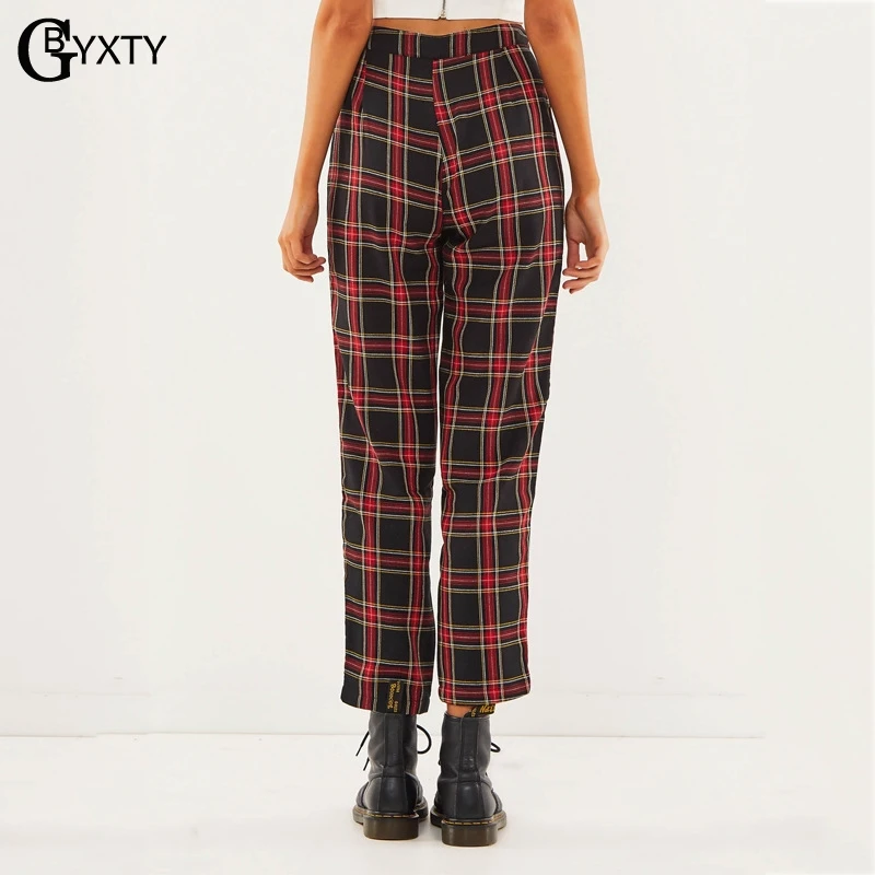 GBYXTY pantalones mujer осень-зима хлопок в красную клетку прямо лодыжки-Длина штаны