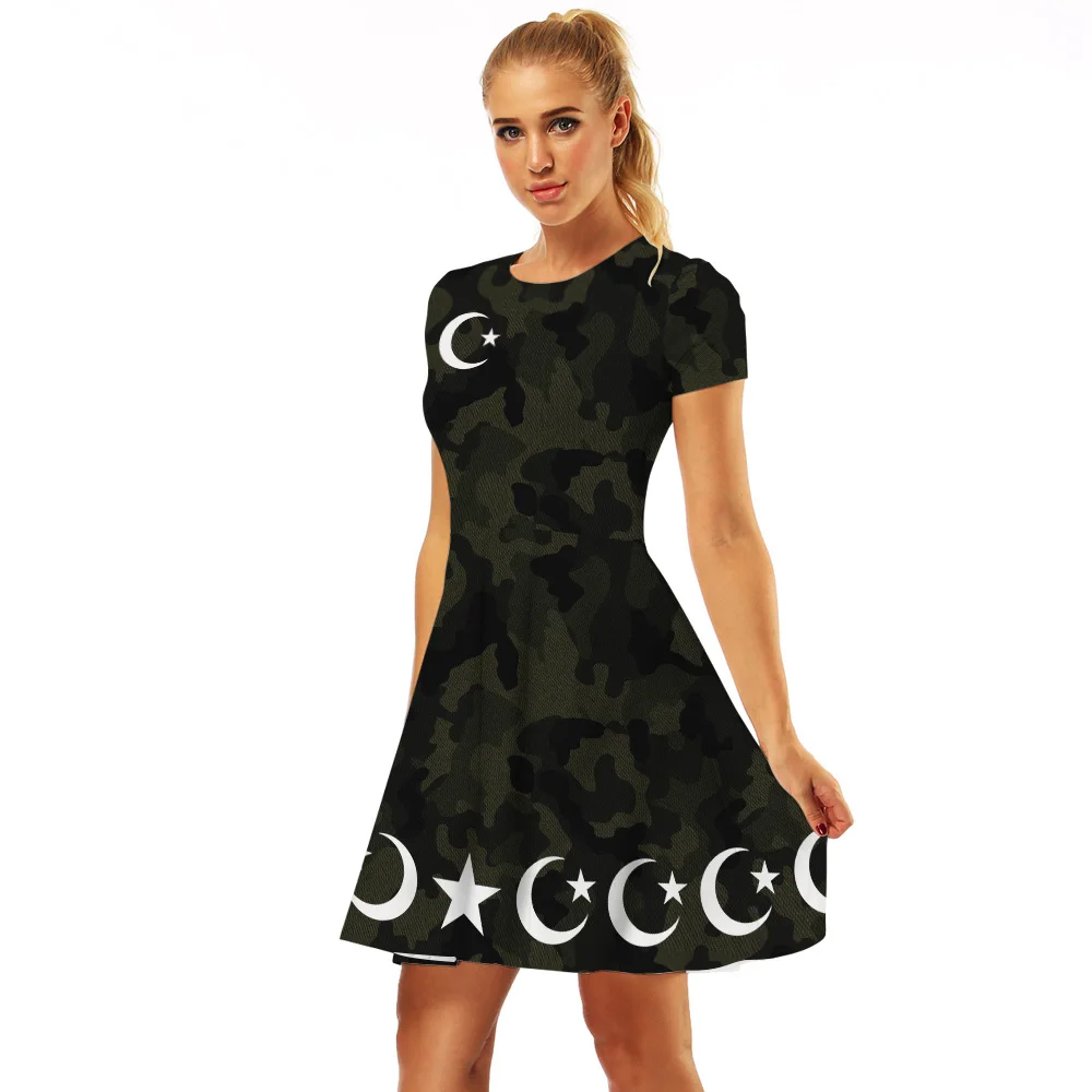Летнее женское платье с камуфляжным принтом платья коротким рукавом сексуальное