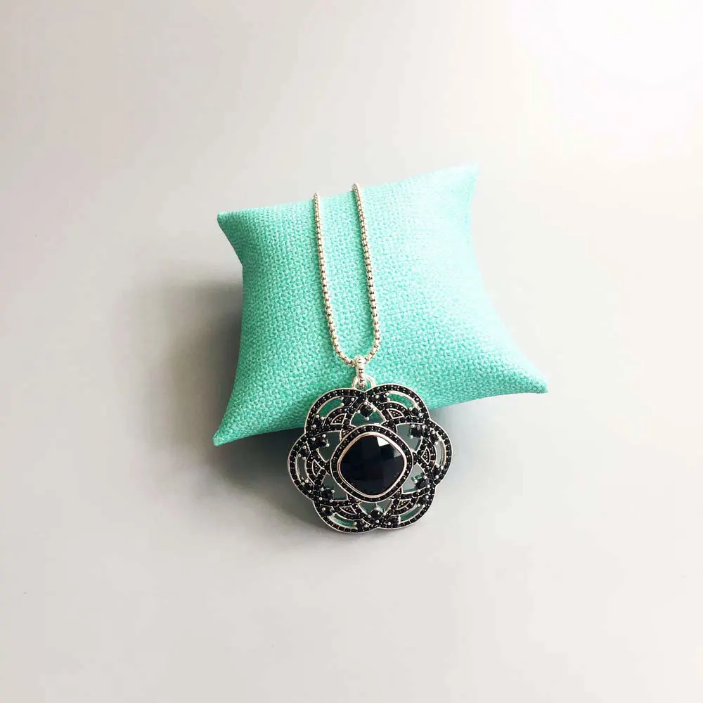 Black Onyx Hollow Flower Pendants for Necklace Women Men Thomas Style CZ Silver Fashion DIY Jewelry Accessories 2018 New | Украшения и