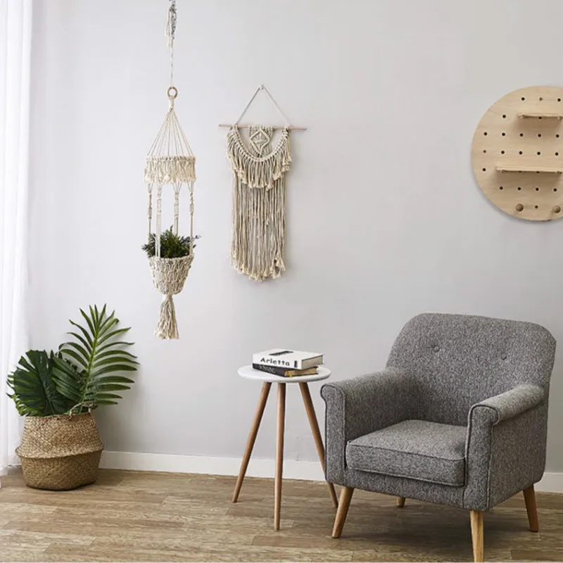 Ручной работы хлопок тканые макраме стены кашпо для цветов Decoracion Hogar цветочный горшок Gatden корзина для украшений растительный держатель