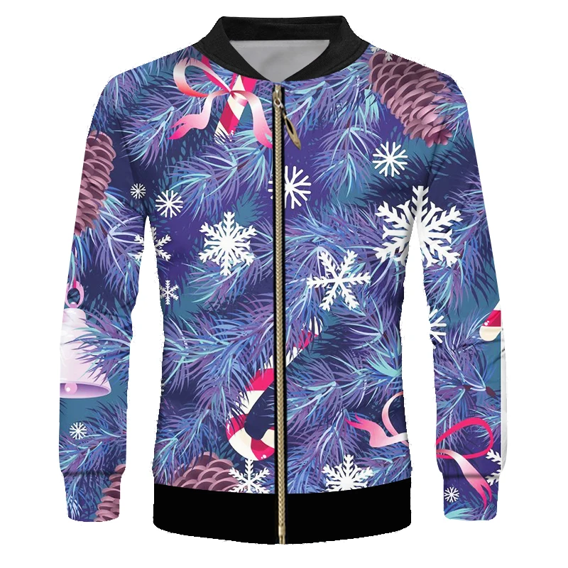 OGKB Men's Personality Large Size Christmas 3D Printed Zip Jacket Santa Claus And Snowflake Man Polyester Coat 6XL | Мужская одежда