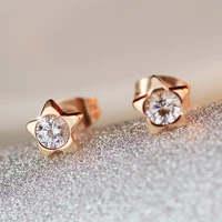 yun ruo top brand rose gold color lovely star aaa zirconia cz stud earring for woman girl 316 l stainless steel fashion jewelry