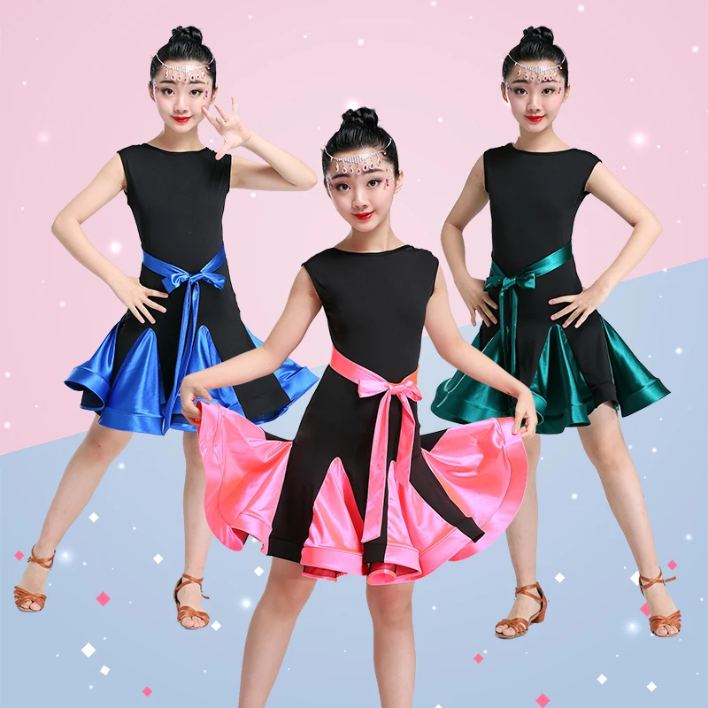 

Multicolor Sleeveless Children Latin Dance Dress Girls Cha Cha Dress Ballroom Dancing Dress Kids Salsa Tango Dance Wear 90