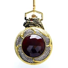 Роскошные карманные часы с драконом с красным гранатом и вставками, кварцевые часы с золотым тоном, чехол с черным циферблатом и большим красным кристаллом, новинка, часы