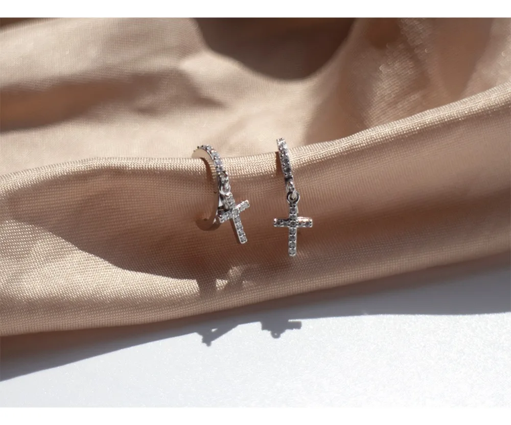 Серьги из стерлингового серебра 925 пробы, модные циркониевые кресты, Короткая подвеска, кольцо для ушей, милые дикие простые трендовые ювелирные изделия для девушек
