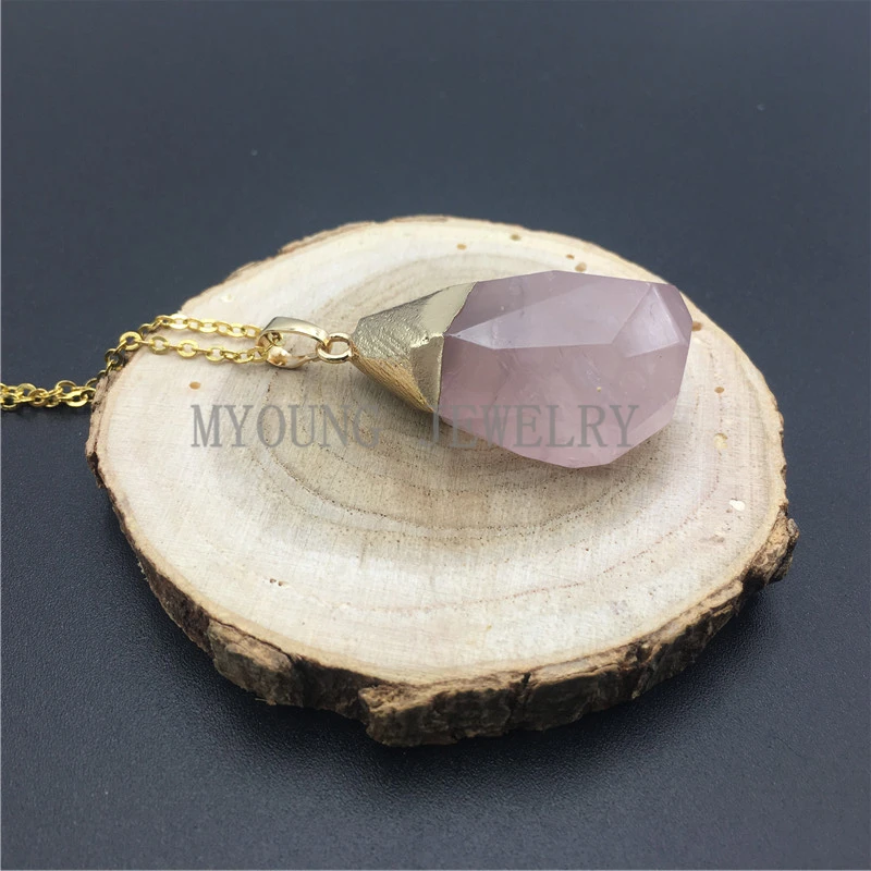 Ожерелье MY0921 Очаровательное ожерелье с гранеными каплевидными розами из кварца