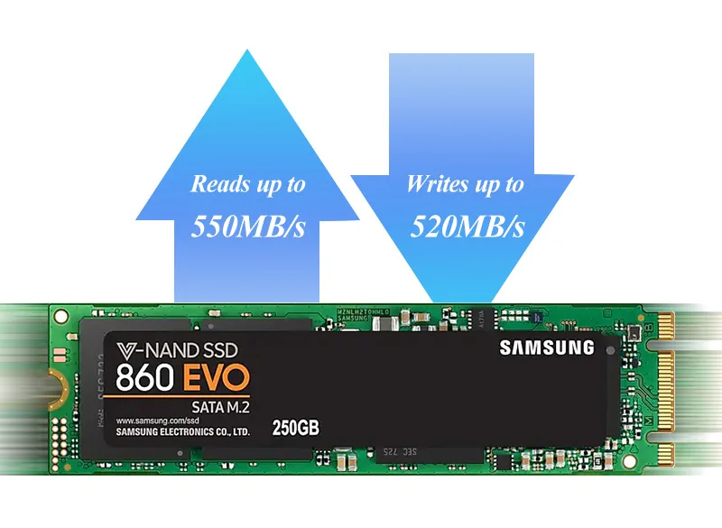 samsung 860 EVO M.2 SATAIII Твердотельный накопитель 250 г 500 г, размеры для возраста от 1 Скорость до 520 МБ/с. V-NAND Технология Интерфейс M.2(2280