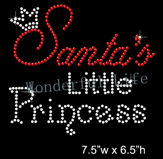 

Free shipping Chirstmas Santa's Little Princess Rhinestone Hotfix Transfer Iron-on Applique Motif
