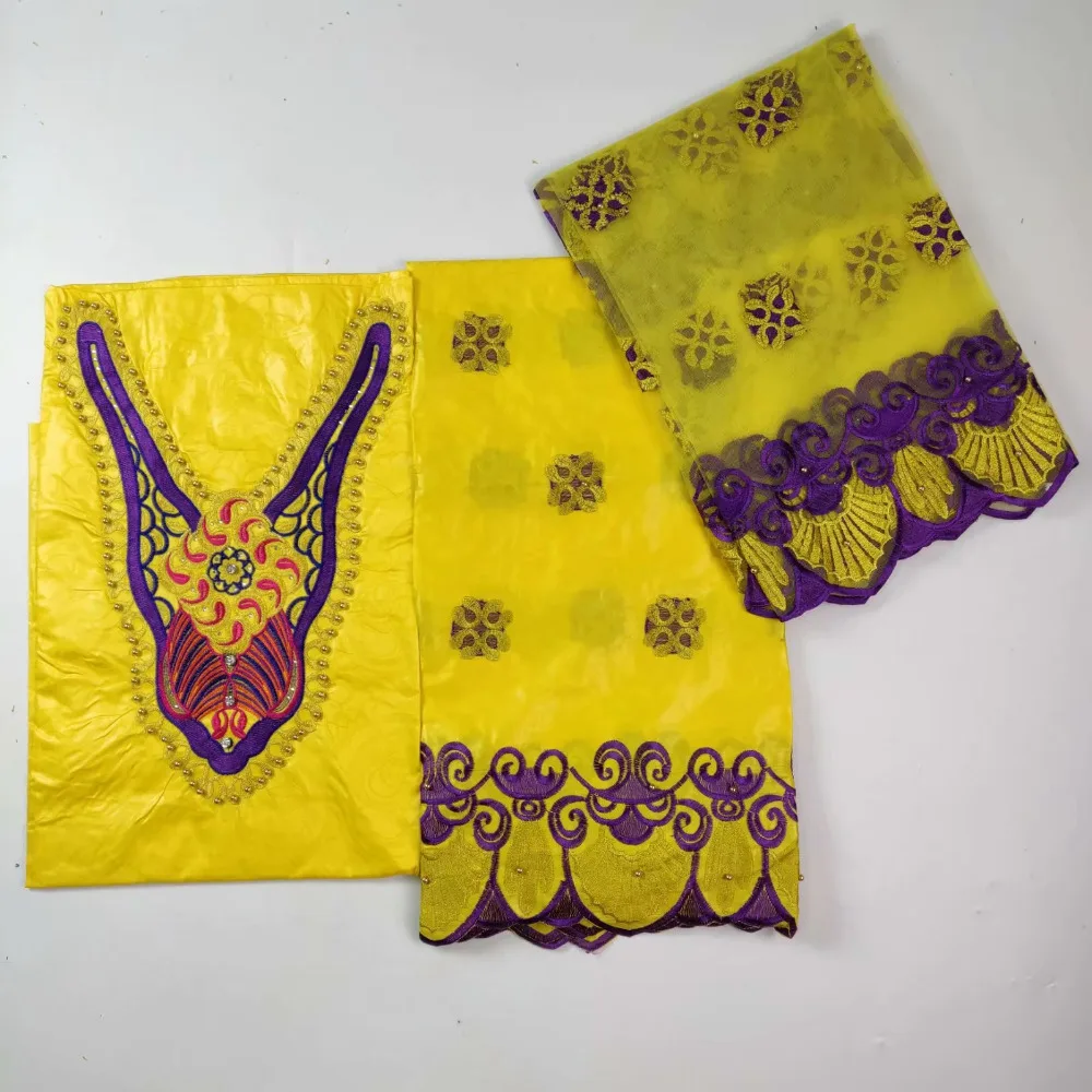 (3 + 2 ярдов) Индия Базен Riche Getzner кружевная ткань 2018 с блузкой зеленый цвет бисером