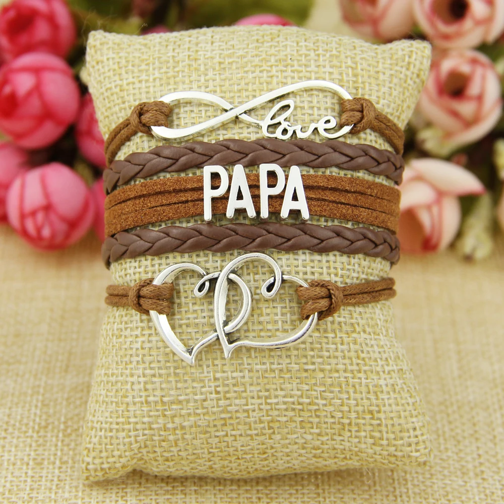 2019 Бесконечность любовь папа Подвеска для браслета в форме сердца кожаный
