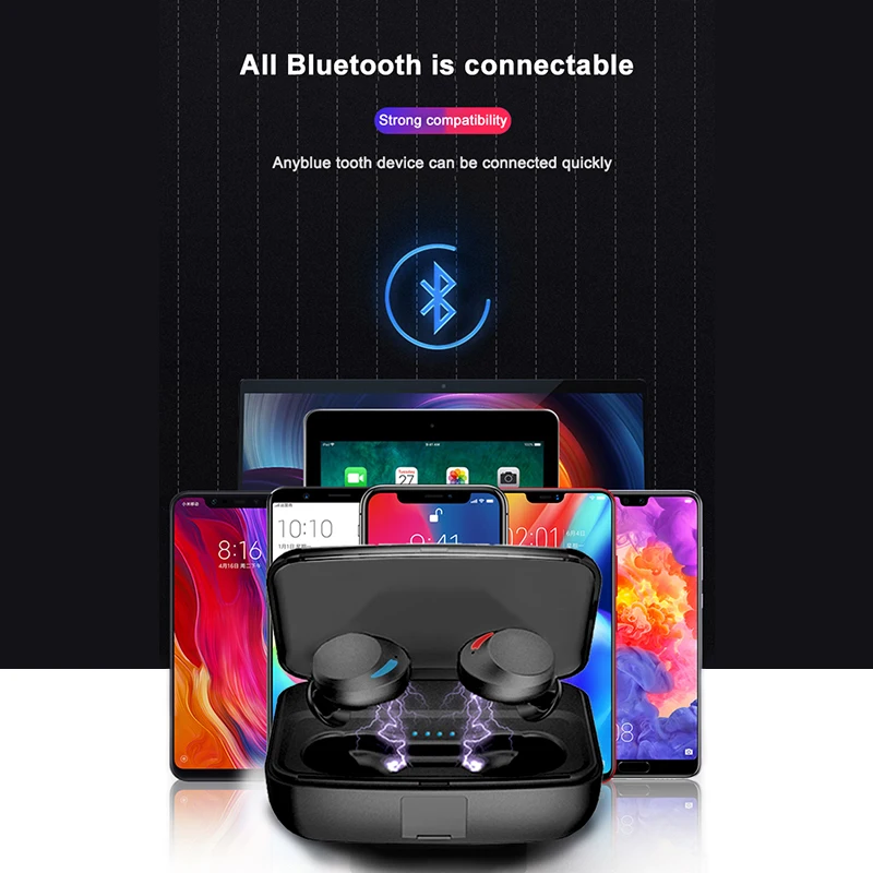 TWS Беспроводной мини гарнитура Bluetooth 5,0 наушники IPX8 Водонепроницаемый Шум снижение наушники с микрофоном и 3000 мА/ч, Мощность зарядный чехол