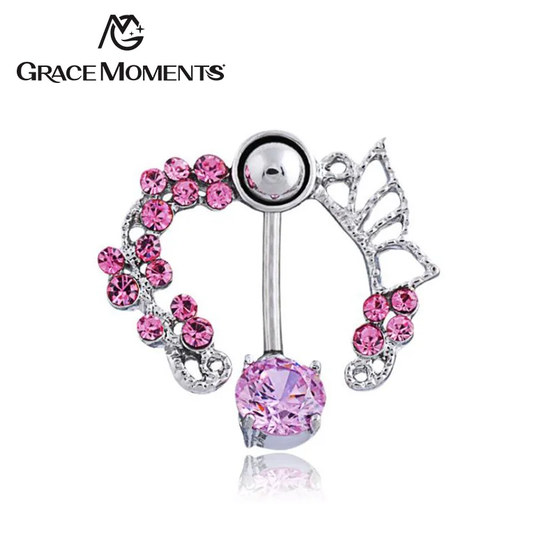 Грейс моменты цветок кольцо полые хирургические Нержавеющая сталь пупка кольца