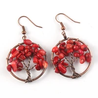 trendy beads copper wisdom tree of life red coral earrings for women fashion jewelry