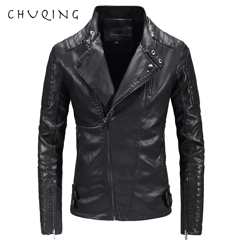 CHUQING Spring and Autumn Leather Jacket Men's Fashion Slim Motorcycle | Мужская одежда