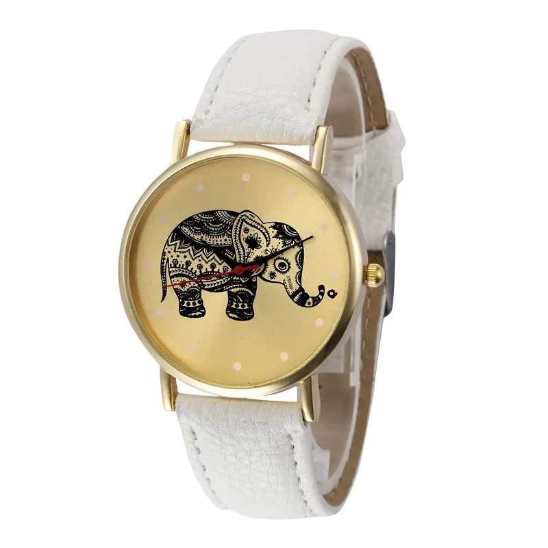 Модные женские золотые наручные часы со слоном винтажные кожаные повседневные