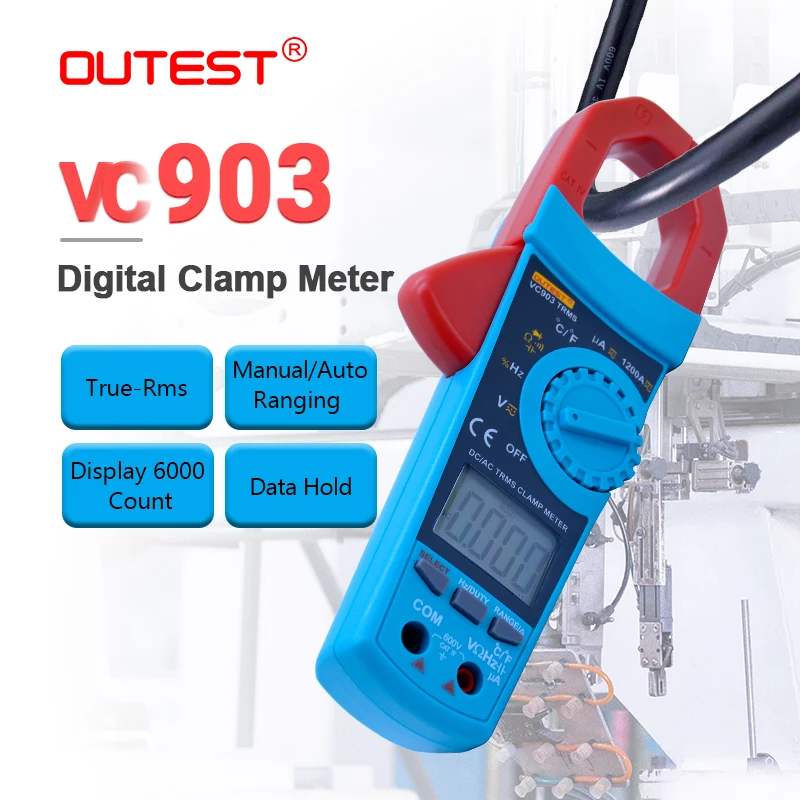 OUTEST VC903 True RMS AC/DC Цифровой клещи Авто Диапазон ac dc Напряжение Ток Сопротивление Емкость рабочий цикл 1%~ 99