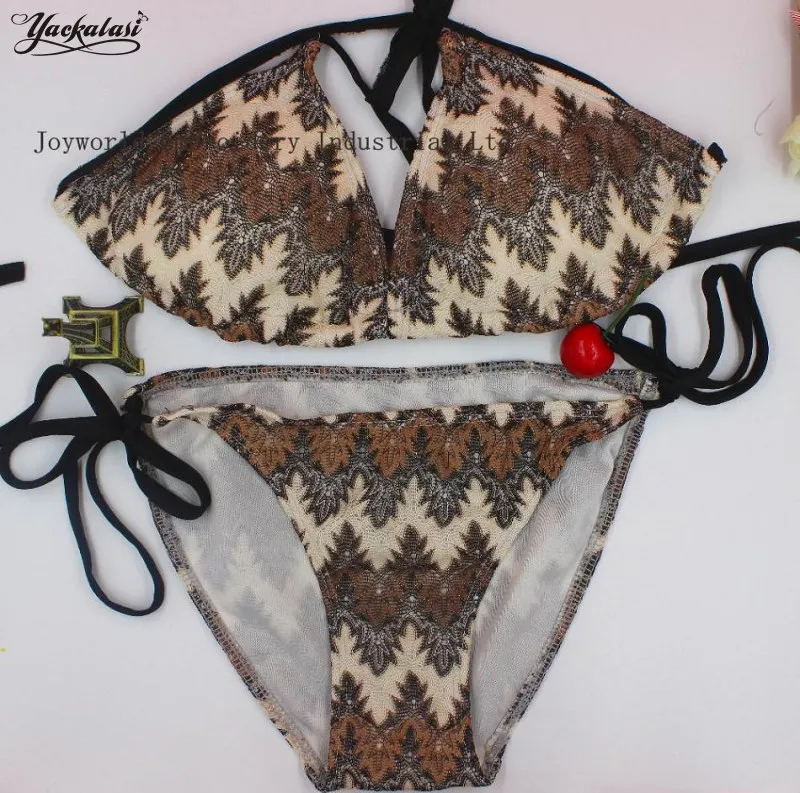 Женский бюстгальтер, бикини, костюмы, Missoni, полосатая ткань, летние купальники, нижнее белье, свободный галстук, Halterneck, пуш-ап, кроше, на бретелях, пляжный костюм