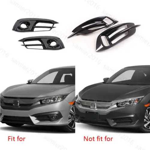 4x Carbon Fibber Color Fit For Honda Civic 16+ Front &amp Rear Fog Light Cover Trim | Автомобили и мотоциклы