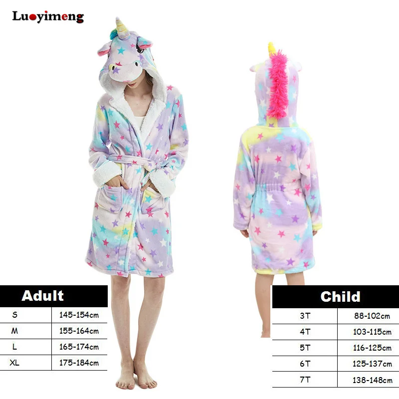 Банные халаты Kigurumi для мамы и дочки вечерние фланелевые с капюшоном рисунком