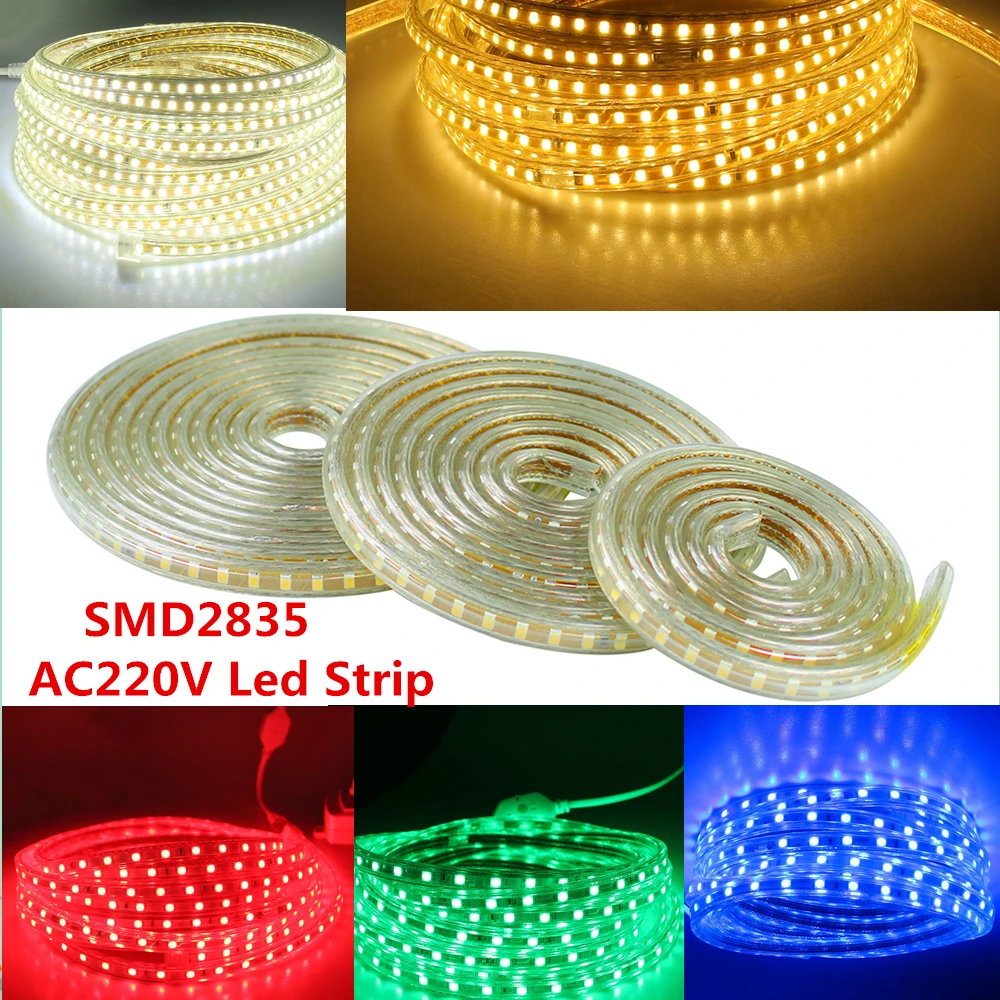 AC220V SMD 2835 120 светодиодный S/М гибкий светодиодный полосы светильник силиконовая трубка Водонепроницаемый светодиодный лента длиной 1 м/2 м/3 м~ 20 м+ ЕС Мощность штепсельной вилки