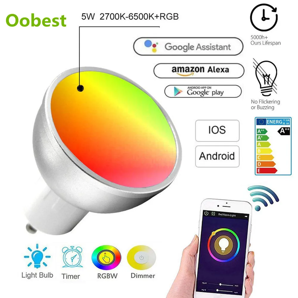 

Светодиодсветильник лампа GU10 с Wi-Fi, 5 Вт, RGBW, 2/4 шт.
