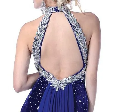 Elegant Halter Backless Beading Chapel Train Royal Blue Sparkle Velvet Mermaid Evening Dress | Свадьбы и торжества