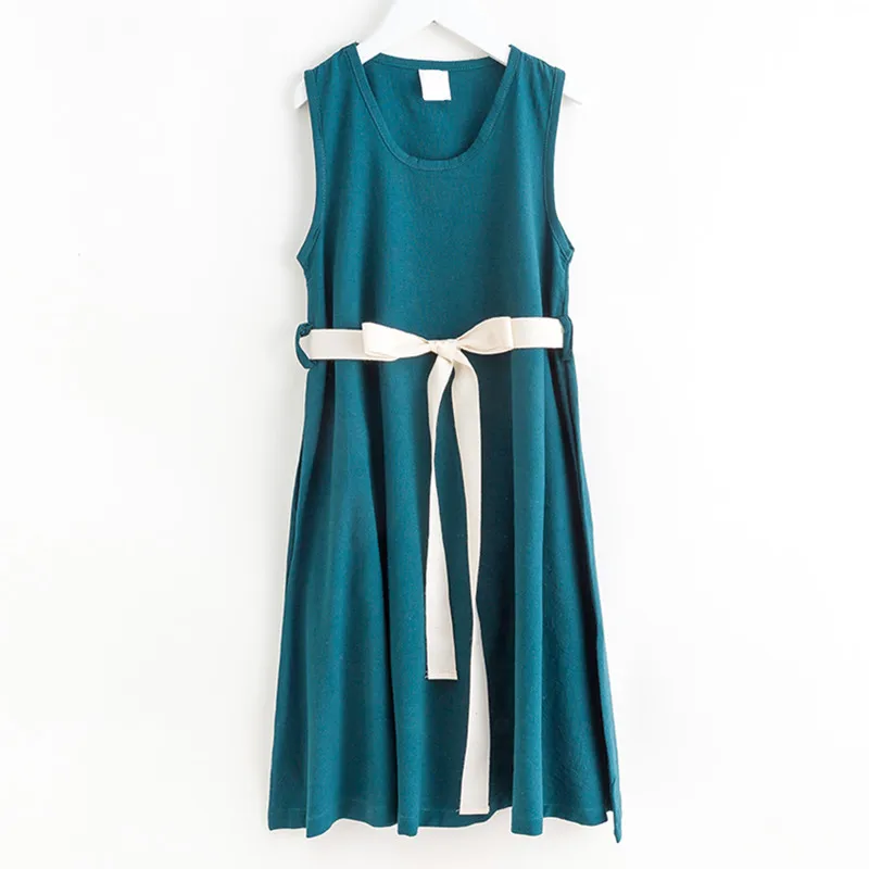 6 to 10 years kids &amp big girls summer cotton linen sleeveless flare casual solid dress children fashion brief dresses | Детская