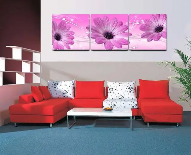 Современная фиолетовая Маргаритка цветок холст настенная живопись 3 предмета