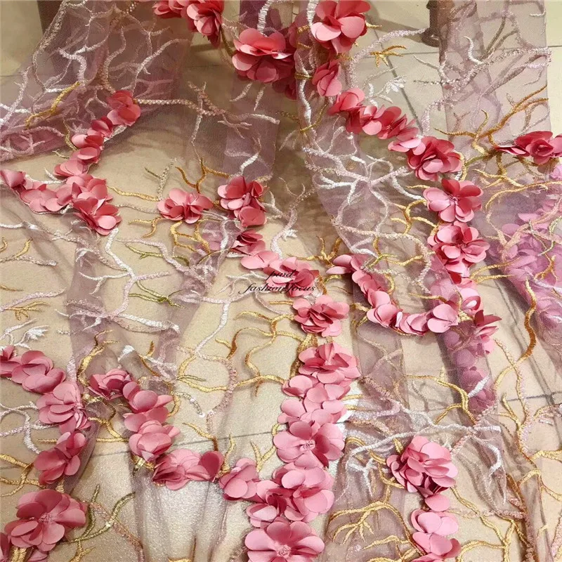 mesh lace fabric with 3D flowers haute couture elegant fine tulle bridal wedding | Дом и сад