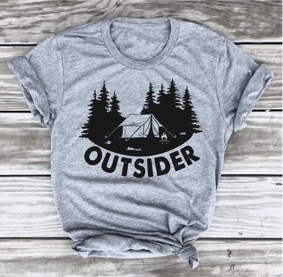 Футболка Outsider, футболка для кемпинга, походная футболка Go Outdoo, футболка с забавным графическим слоганом для приключений, футболки с деревом, подарки, готические художественные Топы