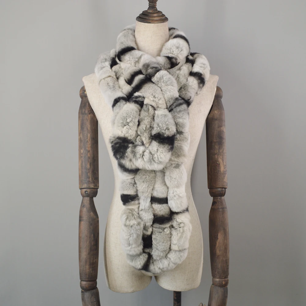 2020 Зимние Женские Настоящий мех кролика шарф Повседневный теплый вязаный