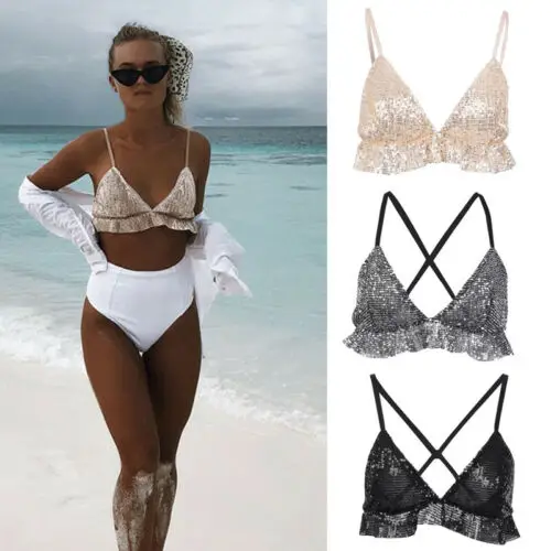 Женский Сексуальный Бюстгальтер Bralet повседневный топ на бретелях с блестками