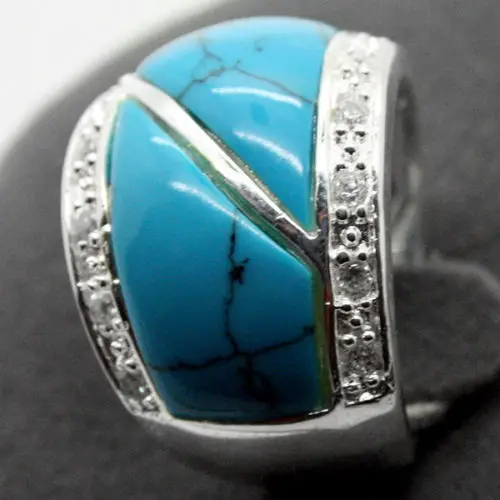 Кольцо из стерлингового серебра 925 пробы натуральный голубой бирюзовый Размер
