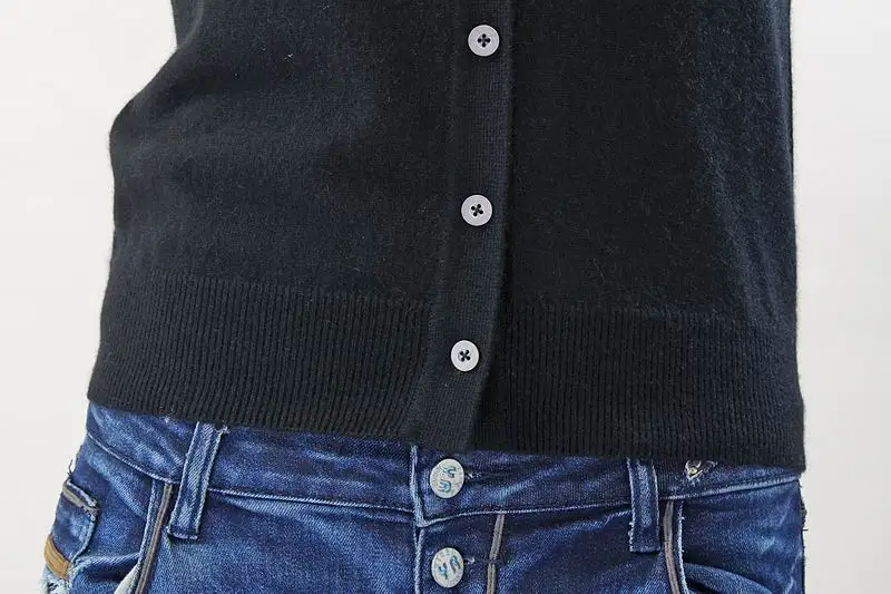 100 кашемировый свитер женский круглый вырез черный кардиган натуральная ткань