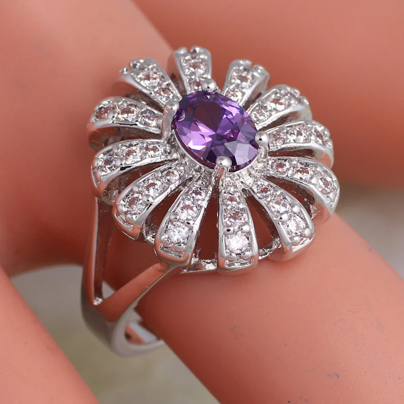 Свадебные аксессуары серебряный цвет фиолетовый кристалл CZ кольца для женщин