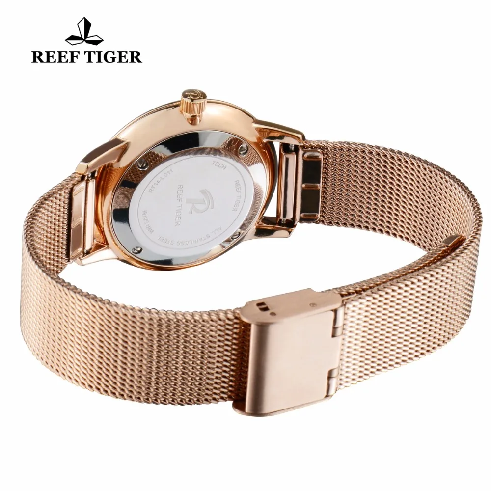 

Reef Tiger/RT Casual Couple Watches for Men Analog Quartz Watch Simple Style Rose Gold Tone Watches RGA820