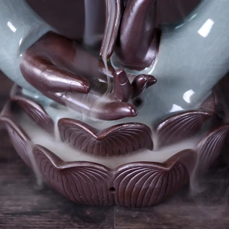 

Incense Holder Buddha Hand Smoke Backflow Ornament Buddhism Bergamot Incense Burner Ceramic Smoke Waterfall Censer Cones Decor