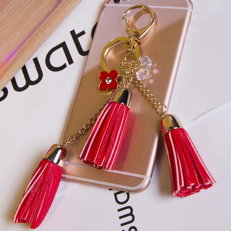 Women 3 Piece Tassels Key Chain 2017 New 12 Colors Suede Leather Car Keychain Bag Gold Ring for Jewelry | Украшения и аксессуары